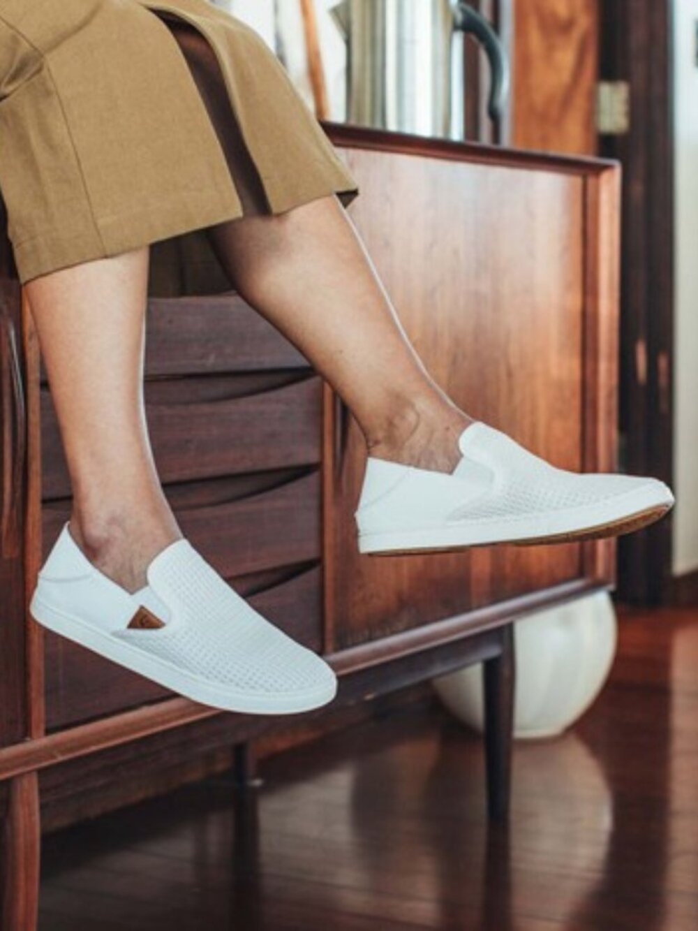 OluKai Pehuea White Mesh Slip On Sneakers